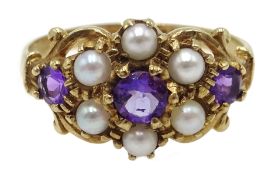 9ct gold amethyst and seed pearl ring hallmarked Condition Report 2gm size K<a