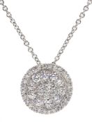 18ct white gold diamond cluster circular pendant necklace,