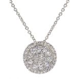 18ct white gold diamond cluster circular pendant necklace,