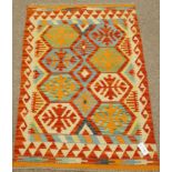 Choli Kilim vegetable dye wool red ground rug,