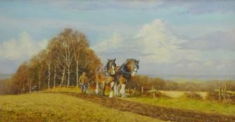 Frank Wright (British 1928-2016): 'Heavy Going' - Ploughing the Fields, oil on canvas signed,