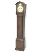 Early 20th century oak Grandmother clock with arched brass dial,
