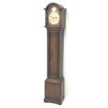 Early 20th century oak Grandmother clock with arched brass dial,