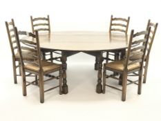 Medium oak oval drop leaf wake dining table on turned gate leg base (L198cm x W156cm,