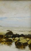 Brian Wright (British 20th century): 'Low Tide Pendarves Point Cornwall', oil on board signed,