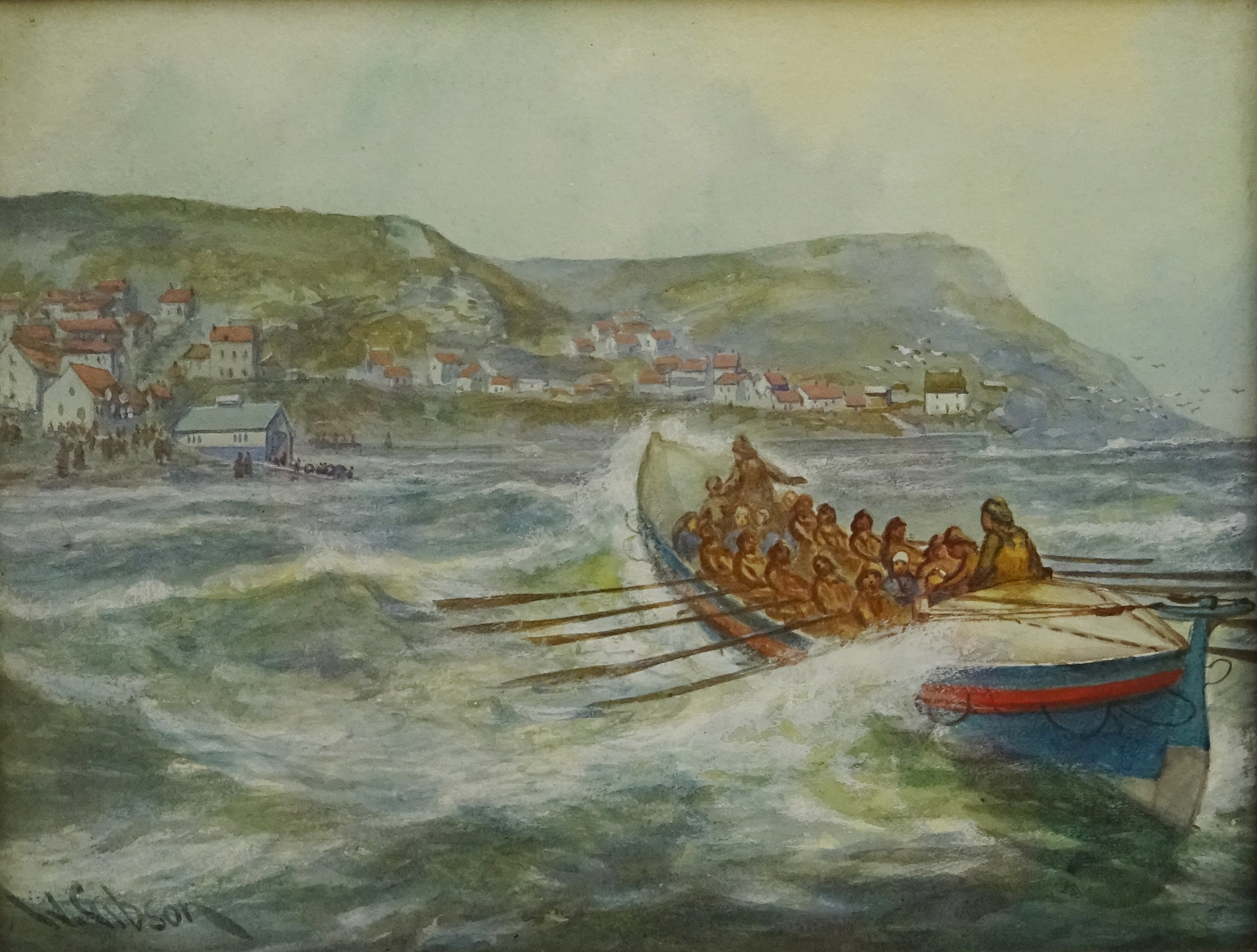 Runswick Lifeboat Coming into Shore, 19th/early 20th century watercolour signed by W. - Image 2 of 4