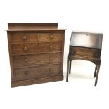 Early 20th century oak chest, raised back, two short and three long drawers, plinth base (W107cm,