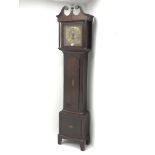 Late 18th century oak and mahogany banded 30 hour longcase clock 10in square brass dial with single