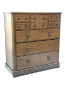 Victorian mahogany chest, six short and three long drawers, bun feet, W123cm, H132cm,