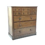 Victorian mahogany chest, six short and three long drawers, bun feet, W123cm, H132cm,