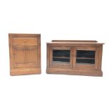 Ercol Golden Dawn finish elm lowline two door cabinet, plinth base (W96cm, H60cm,