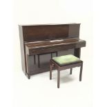 John Broadwood mahogany cased overstrung cast iron upright piano (W143cm, H110cm,