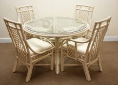 Champagne finish painted circular glass top conservatory table (D117cm,
