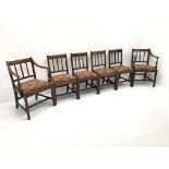 Set six (4+2) mahogany framed Georgian dining chairs, upholstered drop in seat,