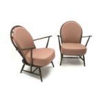 Pair beech Ercol Windsor easy stick back armchair,