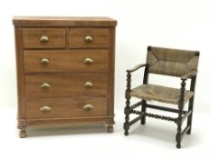 Victorian satin walnut chest, two short and three long drawers on turned supports (W98cm, H114cm,