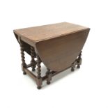 20th century oak gate leg dining table on barley twist supports, W106cm, H73cm,