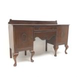 George III style mahogany kneehole sideboard, two drawers and two cupboards, cabriole legs, W183cm,