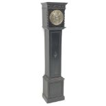 20th century oak Grandmother clock with silvered Arabic dial,