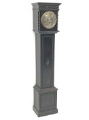 20th century oak Grandmother clock with silvered Arabic dial,