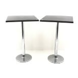 Pair chrome pedestal bar tables, W69cm, H110cm,