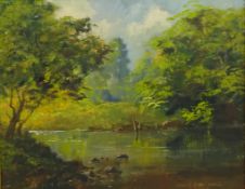 Lewis Creighton (British 1918-1996): Rural River Landscape,