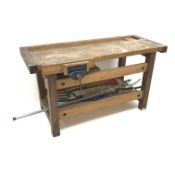 Hardwood work bench with undertier, fitted vice (W151cm, H81cm,
