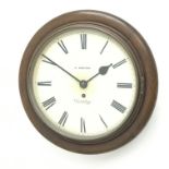 Early 20th century oak cased wall clock, white Roman dial inscribed A.