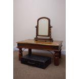 Victorian mahogany swing toilet mirror (W51cm, H56cm) an Eastern hardwood coffee table (W90cm,