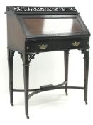 Late Victorian mahogany Chinese Chippendale style bureau, blind fret carved rail and fall front,