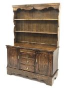 18th century style medium oak dresser, two tier plate rack,
