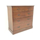 19th century mahogany chest, two short and three long drawers, plinth base, W122cm, H121cm,
