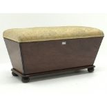 19th century mahogany tapering Ottoman , hinged lid, bun feet, W93cm, H46cm,