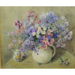 M Stewart (20th century): Still Life of Flowers,