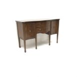 Regency style mahogany serpentine sideboard, two cupboards flanking two drawers, W138cm, H88cm,