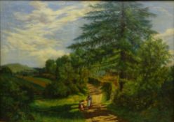 English School (19th century): Foraging Along a County Path, oil on canvas,