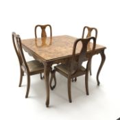 Italian marquetry top walnut square dining table, cabriole legs (W120cm, H77cm,