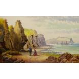 Henry Hellewell (British 19th century): Figures on Beach Cornelian Bay Looking Towards Scarborough,