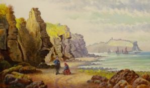 Henry Hellewell (British 19th century): Figures on Beach Cornelian Bay Looking Towards Scarborough,