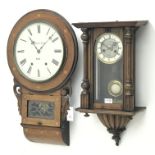 Victorian inlaid walnut drop dial wall clock, later Roman dial inscribed Andrew King Hull,