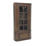 Tall Georgian style pine cylinder back corner cupboard, moulded cornice,