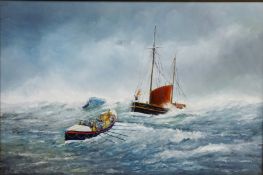 Robert Sheader (British 20th century): Lifeboat on a Rescue in Stormy Seas,