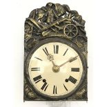 20th century French Comtoise wall clock, convex Roman dial with pressed brass cresting,