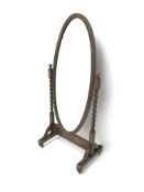 Early 20th century cheval mirror, barley twist supports, W67cm, H153cm,