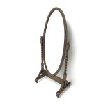 Early 20th century cheval mirror, barley twist supports, W67cm, H153cm,