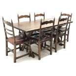 Spanish style rectangular oak dining table, 'X' shaped supports joined by single stretcher (W168cm,