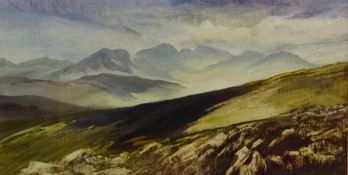 Joan Sutherland (British 20th century): 'The Scafells' Lake District, oil on canvas board unsigned,