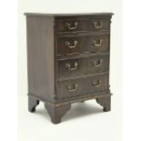 Small Georgian style mahogany chest, four drawers, shaped bracket supports, W54cm, H75cm,