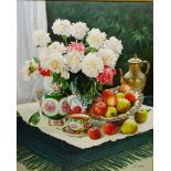 Gregori (Lysechko) Lyssetchko (Russian 1939-): Still Life of Flowers Fruit and Tea ware,