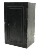 19th century cast iron safe, single door enclosing two shelves and a single drawer, W51cm, H81cm,